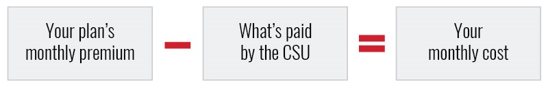 Your plan’s monthly premium – what’s paid by the CSU = your monthly cost