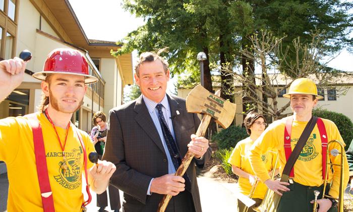 Chancellor White visits Humboldt State in 2013.
