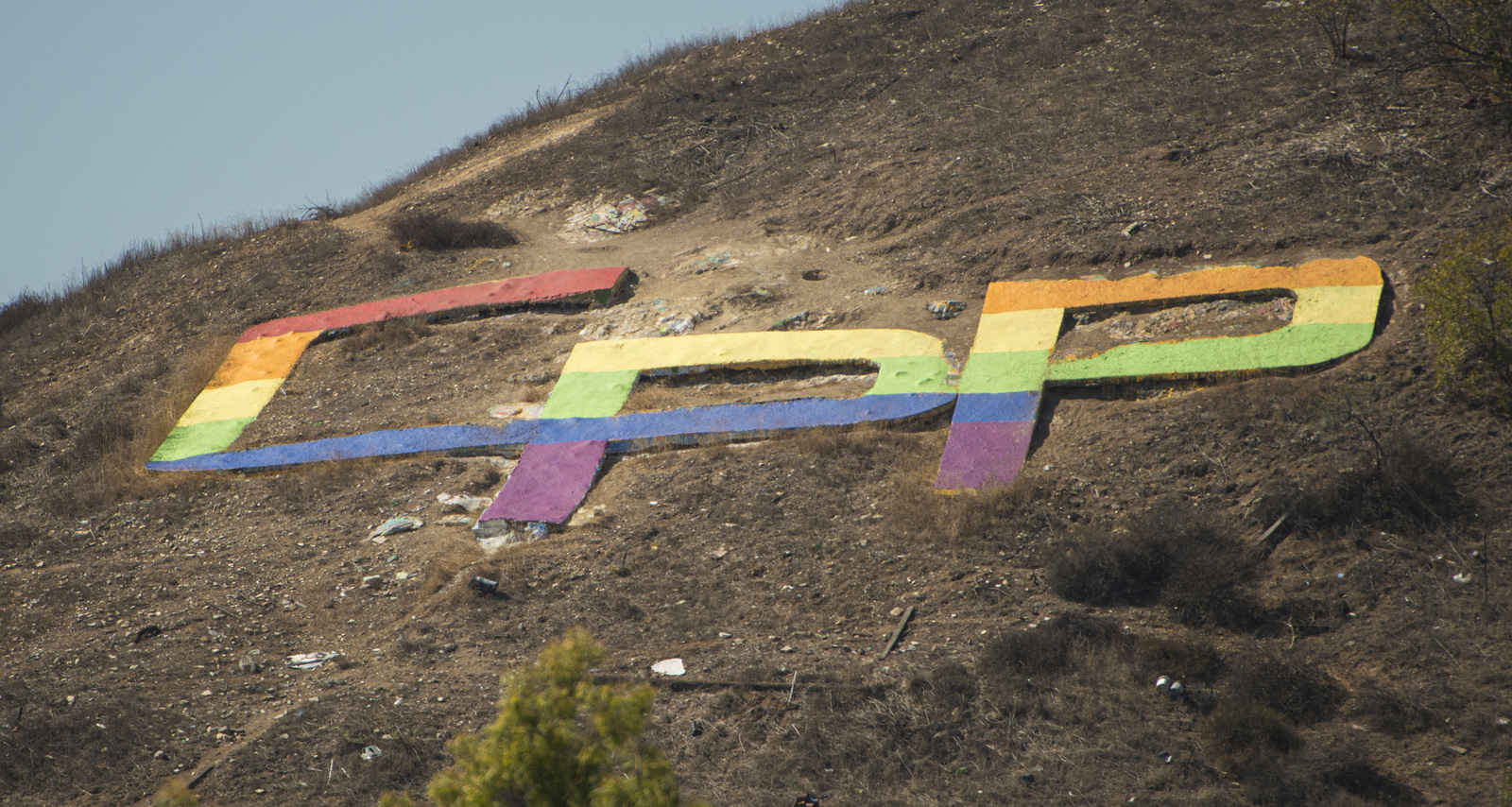 CPP letters painted with colors of the rainbow for Pride Week, October 11, 2013.
