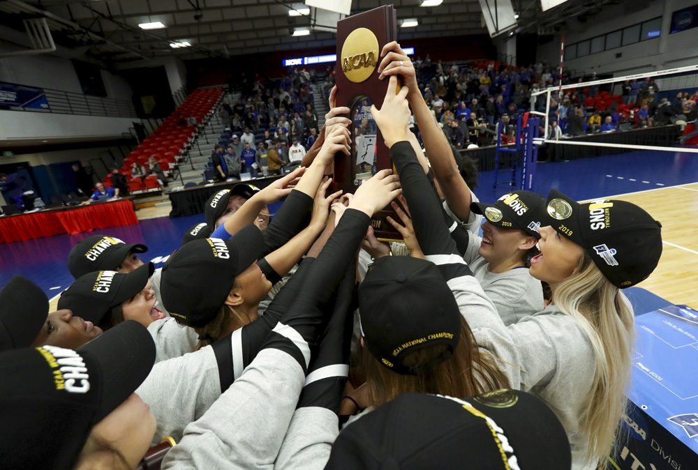 December 2019     The No. 1 ranked Cal State San Bernardino volleyball team completes a historic season as it wins the NCAA Division II National Championship and finishes with a perfect 33-0 record. The Yotes claim the first team national championship, in any sport, in CSUSB school history and become just the third team in NCAA DII Volleyball history to go undefeated.
