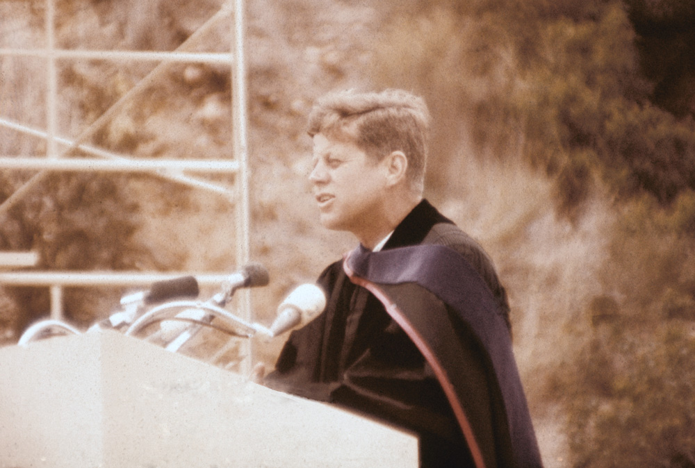 June 6, 1963  Former President John F. Kennedy speaks at SDSU’s 65th commencement.                    Listen to His Speech »