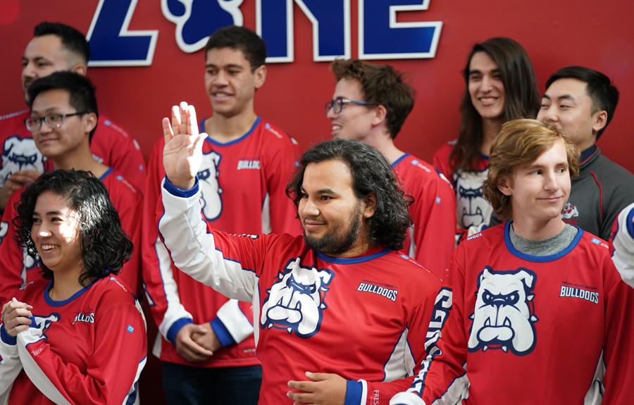 Fresno State varsity esports players at the teams' unveiling in the Bulldog Zone.