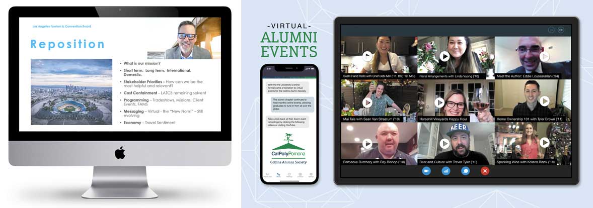 Screenshots of alumni speakers and networking events.