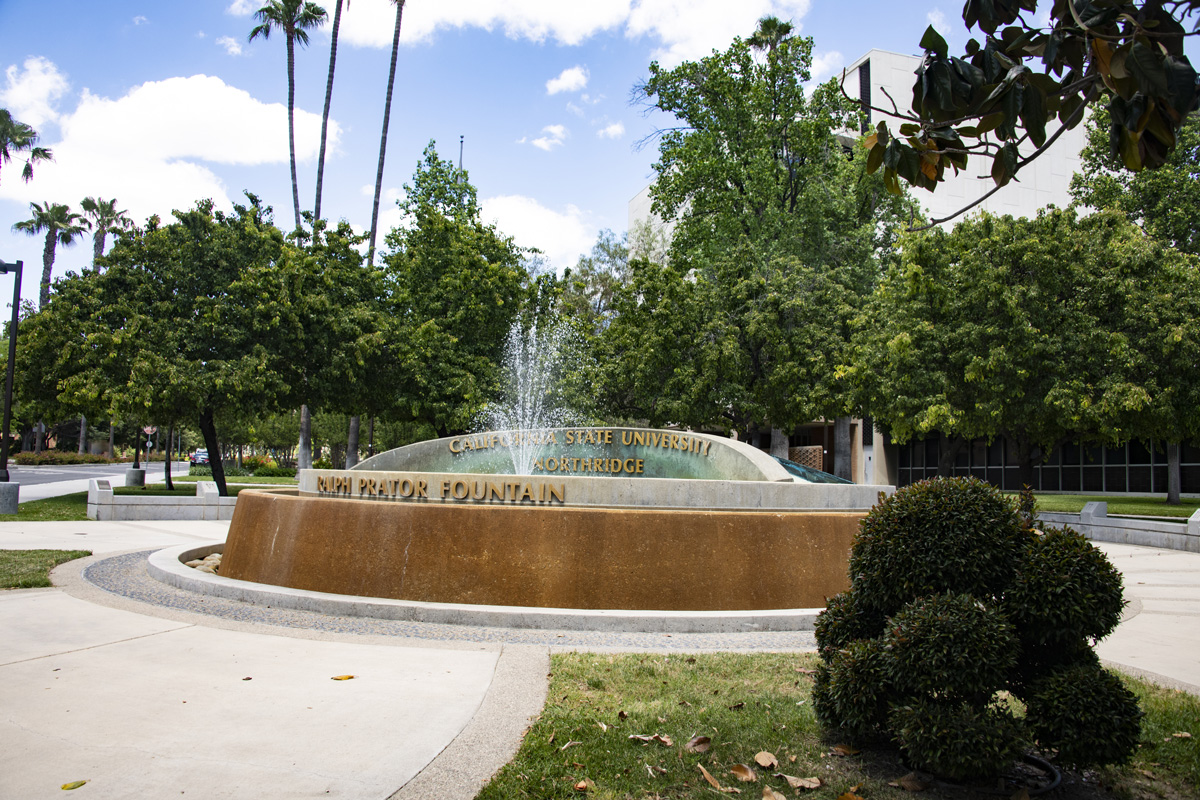 Ralph Prator fountain on the west side of campus. Prator served a 10-year term as the first president of what later became Cal S