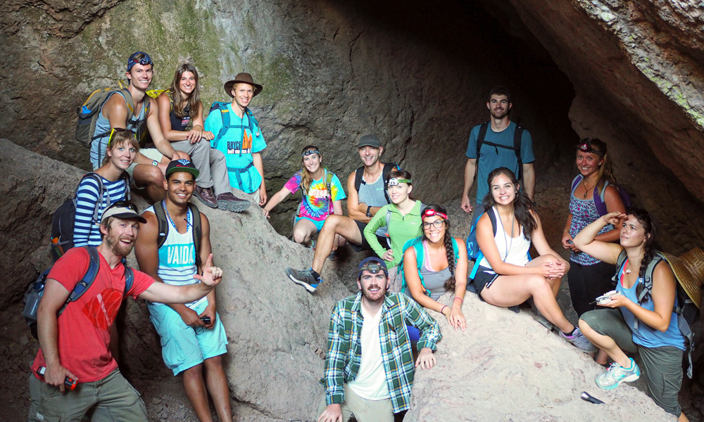 San José State University Geological Oceanography Professor Dr. Ivano Aiello and his graduate students in a cave